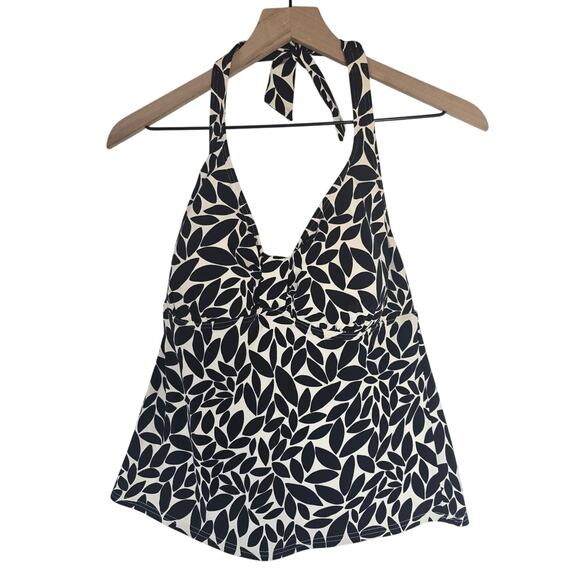 Lands'‎ End Halter Tankini Swim Top Black White Floral Print Women's Size 12 - Picture 1 of 4